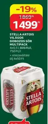 Auchan STELLA ARTOIS VILÁGOS DOBOZOS SÖR MULTIPACK ajánlat