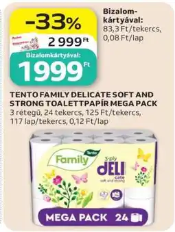 Auchan TENTO FAMILY DELICATE SOFT AND STRONG TOALETTPAPÍR MEGA PACK ajánlat