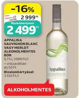 Auchan APPALINA SAUVIGNON BLANC VAGY MERLOT ALKOHOLMENTES BOR ajánlat