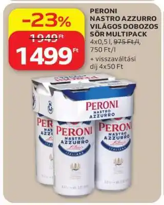 Auchan PERONI NASTRO AZZURRO VILÁGOS DOBOZOS SÖR MULTIPACK ajánlat