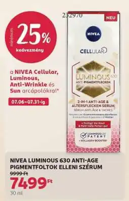 Rossmann NIVEA LUMINOUS 630 ANTI-AGE PIGMENTFOLTOK ELLENI SZÉRUM ajánlat