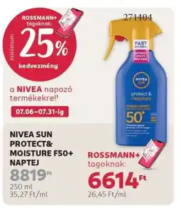 Rossmann NIVEA SUN PROTECT&MOISTURE F50+ NAPTEJ ajánlat