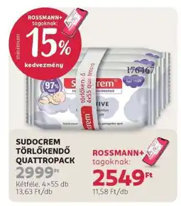 Rossmann Sudocrem törlőkendő quattropack ajánlat