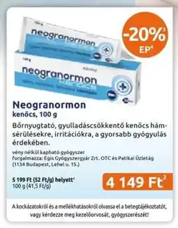 Benu Gyógyszertárak Neogranormon kenőcs, 100 g ajánlat