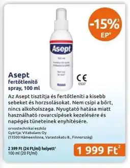 Benu Gyógyszertárak Asept fertőtlenítő spray, 100 ml ajánlat