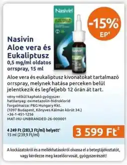 Benu Gyógyszertárak Nasivin Aloe vera és Eukaliptusz ajánlat