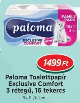 Real Paloma Toalettpapír Exclusive Comfort 3 rétegű, 16 tekercs ajánlat