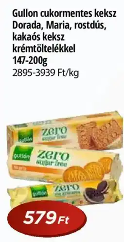 Real Gullon cukormentes keksz Dorada, Maria, rostdús, kakaós keksz krémtöltelékkel ajánlat