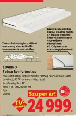 Lidl Livarno 7 zónás komfortmatrac ajánlat