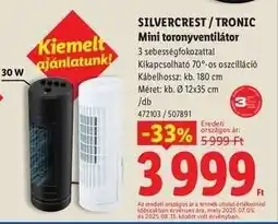 Lidl SILVERCREST / TRONIC Mini toronyventilátor ajánlat