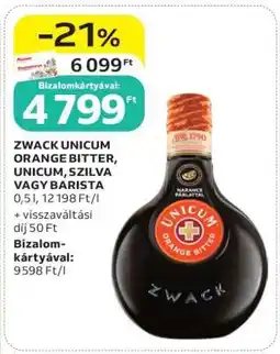 Auchan ZWACK UNICUM ORANGE BITTER, UNICUM, SZILVA VAGY BARISTA ajánlat