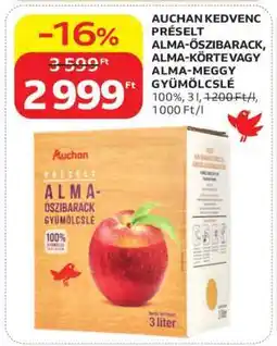 Auchan AUCHAN KEDVENC PRÉSELT ALMA-ŐSZIBARACK, ALMA-KÖRTE VAGY ALMA-MEGGY GYÜMÖLCSLÉ ajánlat