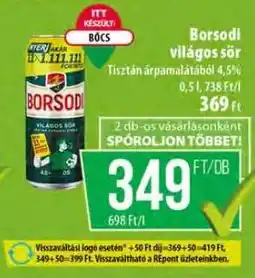 Coop BORSODI Világos sör ajánlat