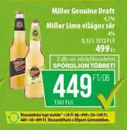 Coop Miller Genuine Draft / Miller Lime világos sör ajánlat