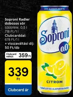 Tesco Soproni Radler dobozos sör ajánlat