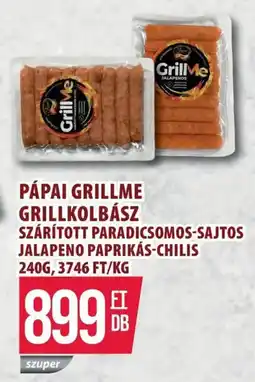Coop Pápai grillme grillkolbász szárított paradicsomos-sajtos jalapeno paprikás-chilis ajánlat