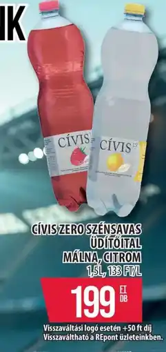 Coop Cívis zero szénsavas üdítőital málna, citrom ajánlat