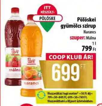 Coop Pölöskei gyümölcs szirup ajánlat