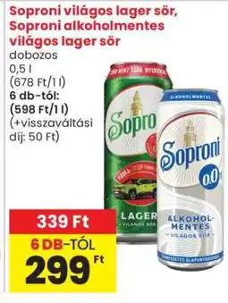 Spar Soproni világos lager sör, Soproni alkoholmentes világos lager sör ajánlat