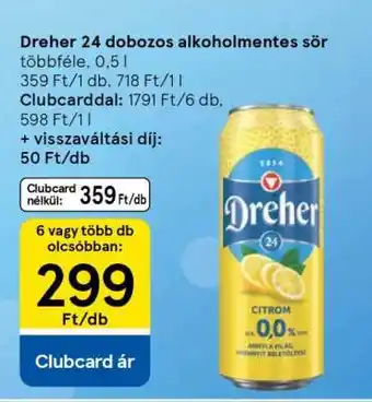 Tesco Dreher 24 dobozos alkoholmentes sör ajánlat