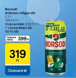 Tesco Borsodi dobozos világos sör ajánlat