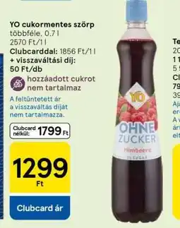 Tesco YO cukormentes szörp ajánlat