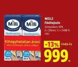 Lidl MILLI Főzőtejszín ajánlat