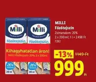 Lidl MILLI Főzőtejszín ajánlat