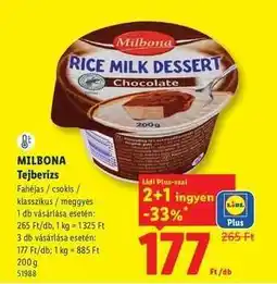 Lidl MILBONA Tejberizs ajánlat