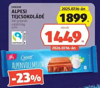 CHOCEUR ALPESI TEJCSOKOLÁDÉ