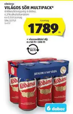 ALDI Kőbányai Világos Sör Multipack ajánlat