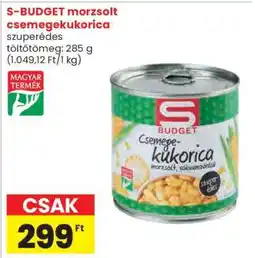 Spar S-BUDGET morzsolt csemegekukorica ajánlat