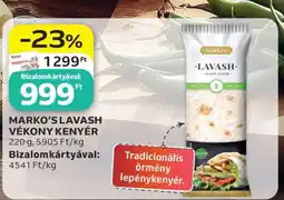 Auchan MARKO’S LAVASH VÉKONY KENYÉR ajánlat