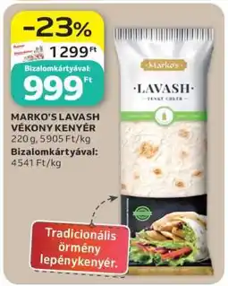 Auchan MARKO’S LAVASH VÉKONY KENYÉR ajánlat