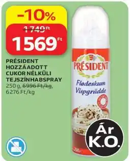 Auchan PRÉSIDENT HOZZÁADOTT CUKOR NÉLKÜLI TEJSZÍNHABSPRAY ajánlat