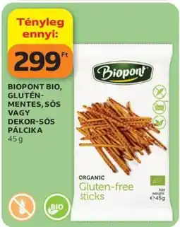Auchan BIOPONT BIO, GLUTÉNMENTES, SÓS VAGY DEKOR-SÓS PÁLCIKA ajánlat
