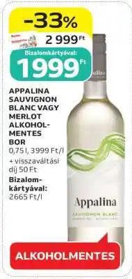 Auchan APPALINA SAUVIGNON BLANC VAGY MERLOT ALKOHOLMENTES BOR ajánlat