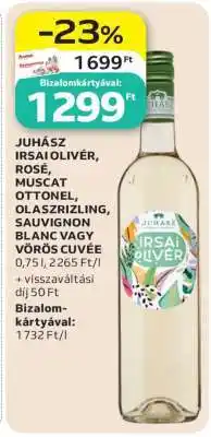Auchan JUHÁSZ IRSAI OLIVÉR, ROSÉ, MUSCAT OTTONEL, OLASZRIZLING, SAUVIGNON BLANC VAGY VÖRÖS CUVÉE ajánlat