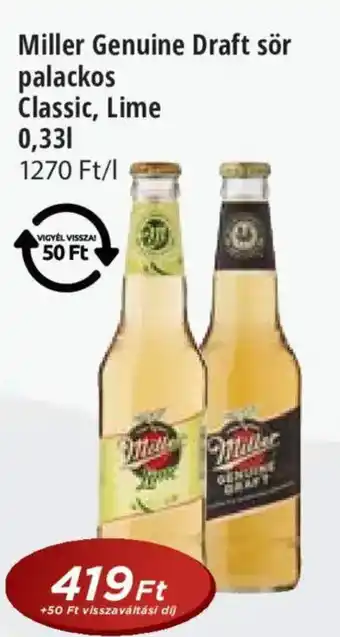Miller Genuine Draft sör palackos Classic, Lime