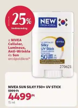 Rossmann NIVEA SUN SILKY F50+ UV STICK ajánlat