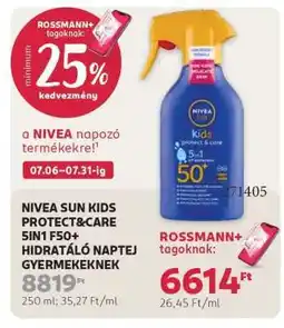 Rossmann NIVEA SUN KIDS PROTECT&CARE 5IN1 F50+ HIDRATÁLÓ NAPTEJ GYERMEKEKNEK ajánlat