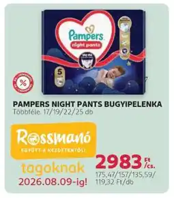 Rossmann PAMPERS NIGHT PANTS BUGYIPELENKA ajánlat