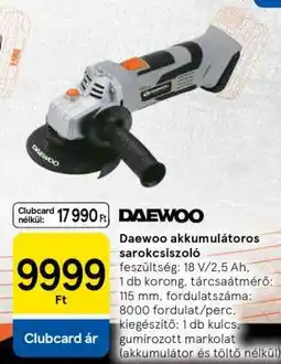 Tesco Daewoo akkumulátoros sarokcsiszoló ajánlat