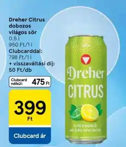 Tesco Dreher Citrus dobozos világos sör ajánlat