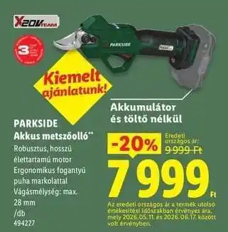 Lidl PARKSIDE Akkus metszőolló ajánlat