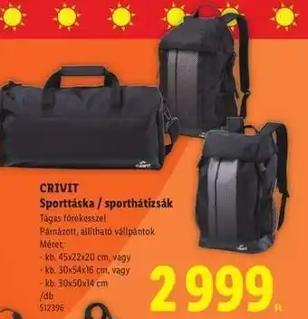 Lidl Crivit Sporttáska / sporthátizsák ajánlat
