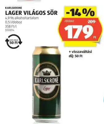 ALDI KARLSKRONE Lager Világos Sör ajánlat