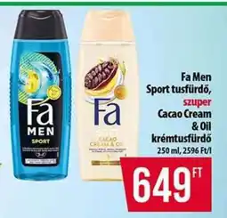 Coop Fa Men Sport tusfürdő, szuper Cacao Cream & Oil krémtusfürdő ajánlat