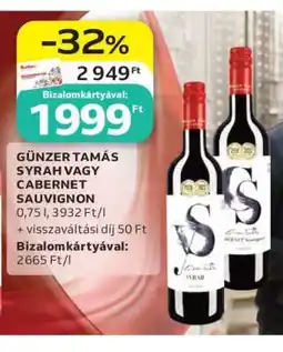Auchan Günzer Tamás Syrah vagy Cabernet Sauvignon ajánlat
