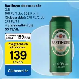 Tesco Rastinger dobozos sör ajánlat